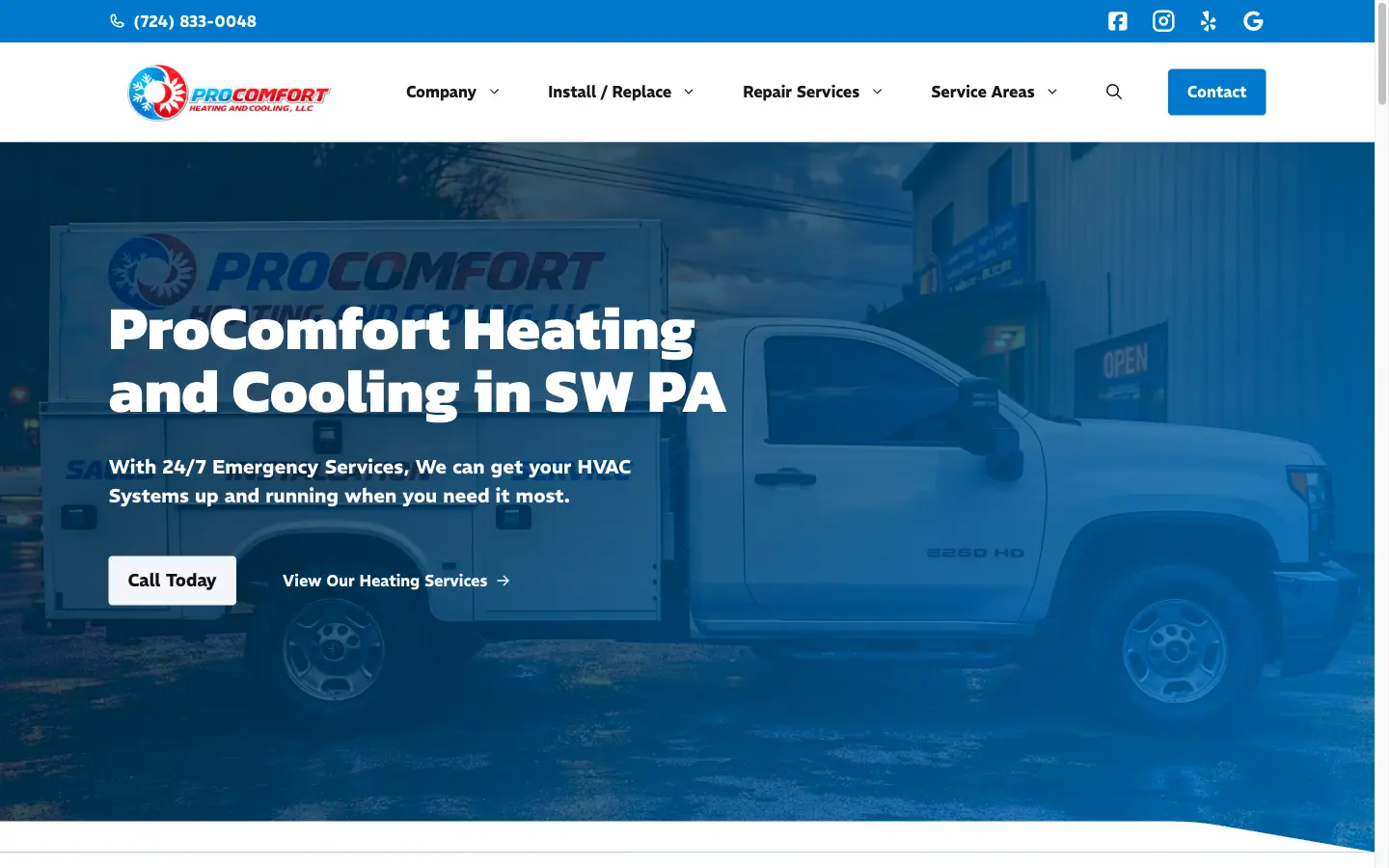ProComfort HVAC desktop view