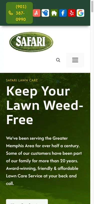 Safari Lawn Care mobile view